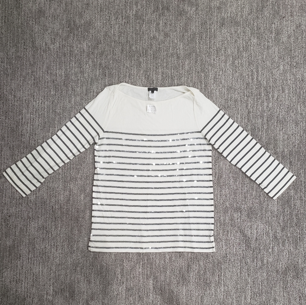 NWT J. Crew Small Off-White and Gray Striped Top